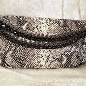 NWT Henri Bendel Grey/Tan Snakeskin Clutch